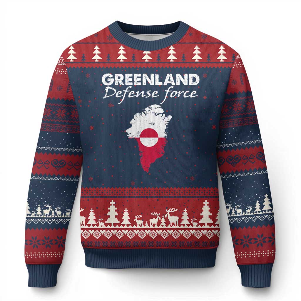 Greenland Defense Force Ugly Christmas Sweater Political Statement Greenland Policy TS11 Navy Red Print Your Wear