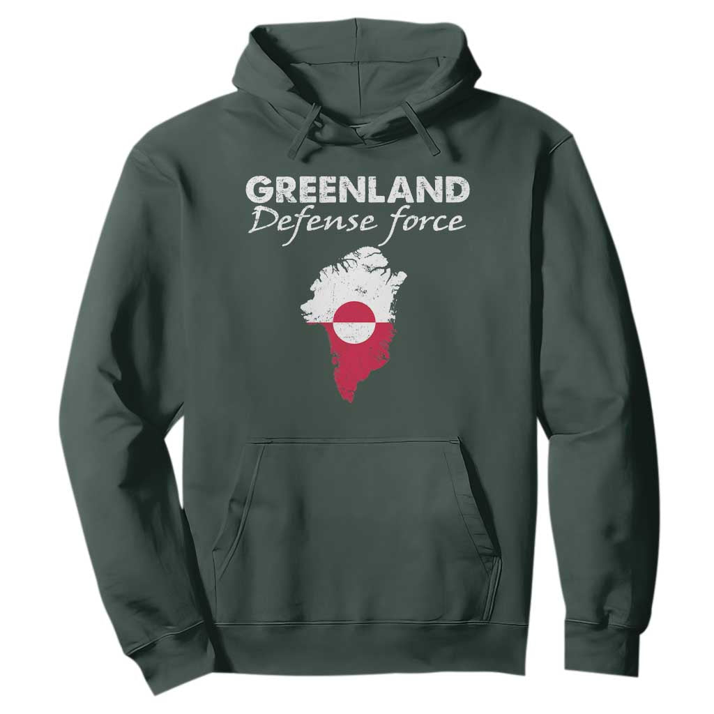 Greenland Defense Force Hoodie Political Statement Greenland Policy TS11 Dark Forest Green Print Your Wear
