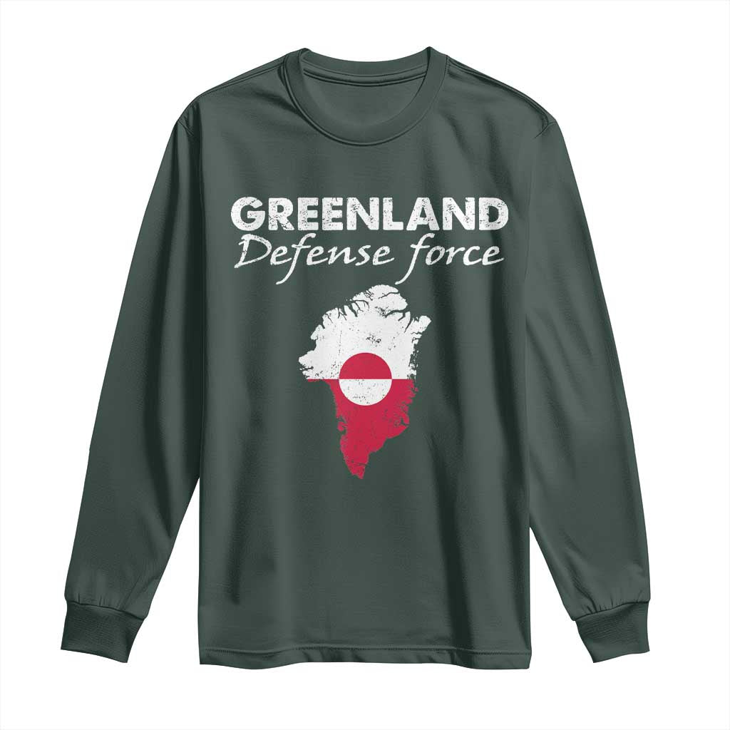 Greenland Defense Force Long Sleeve Shirt Political Statement Greenland Policy TS11 Dark Forest Green Print Your Wear