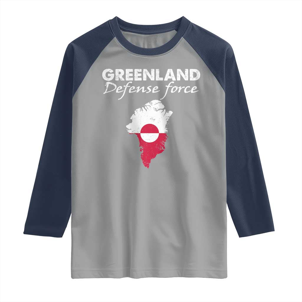 Greenland Defense Force Raglan Shirt Political Statement Greenland Policy TS11 Sport Gray Navy Print Your Wear