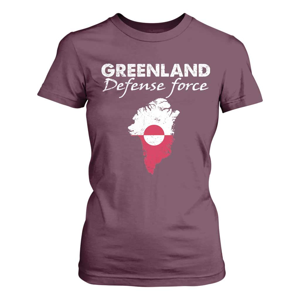 Greenland Defense Force T Shirt For Women Political Statement Greenland Policy TS11 Maroon Print Your Wear