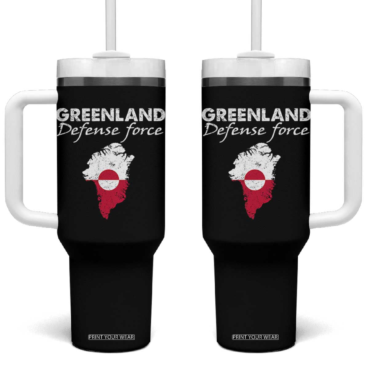Greenland Defense Force Tumbler With Handle Political Statement Greenland Policy TS11 One Size: 40 oz Black Print Your Wear