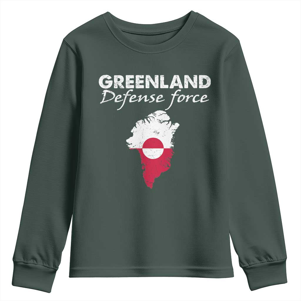 Greenland Defense Force Youth Sweatshirt Political Statement Greenland Policy TS11 Dark Forest Green Print Your Wear