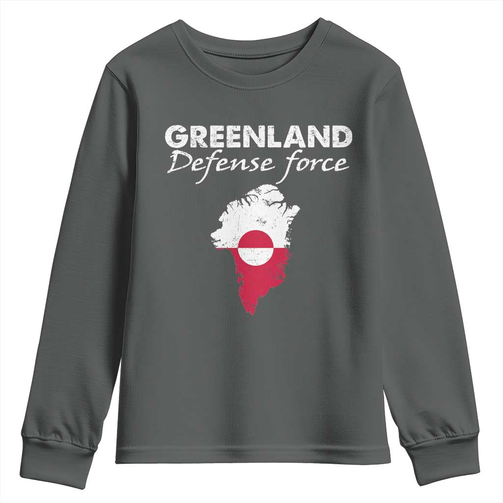 Greenland Defense Force Youth Sweatshirt Political Statement Greenland Policy TS11 Dark Heather Print Your Wear