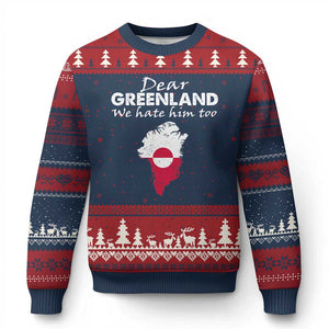Dear Greenland We Hate Him Too Ugly Christmas Sweater Greenland Political Protest TS11 Navy Red Print Your Wear