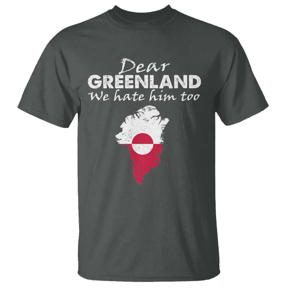Dear Greenland We Hate Him Too T Shirt Greenland Political Protest TS11 Dark Heather Print Your Wear