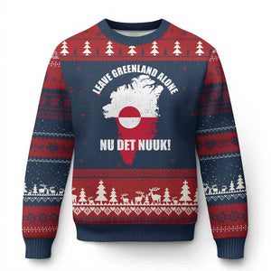Nu Det Nuuk Leave Greenland Alone Ugly Christmas Sweater Political Statement Greenland Policy TS11 Navy Red Print Your Wear