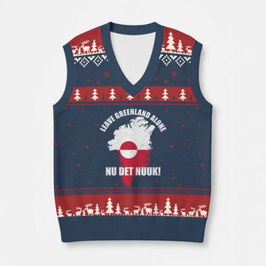 Nu Det Nuuk Leave Greenland Alone V-Neck Knit Sweater Vest Political Statement Greenland Policy TS11 Navy Red Print Your Wear
