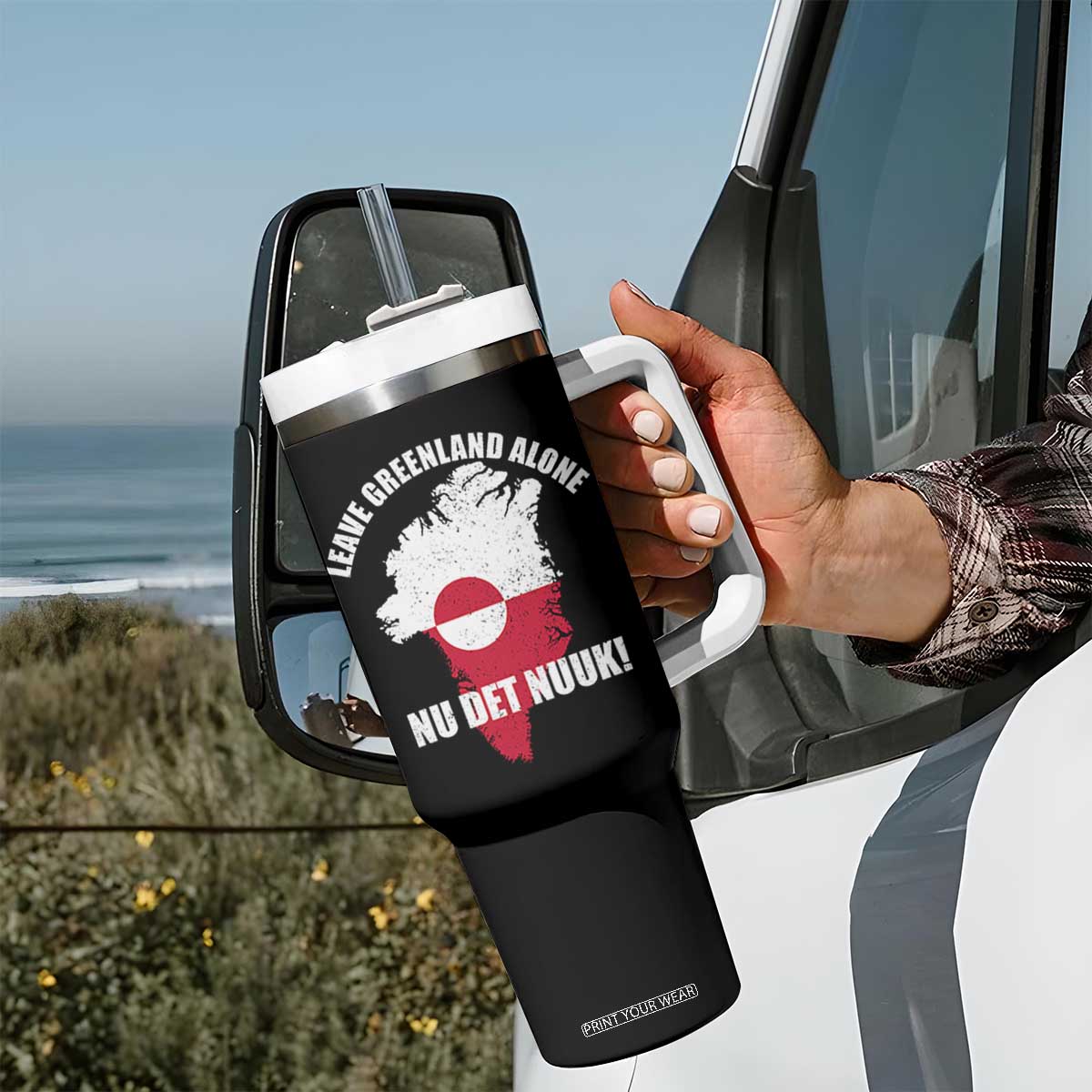 Nu Det Nuuk Leave Greenland Alone Tumbler With Handle Political Statement Greenland Policy TS11 Print Your Wear