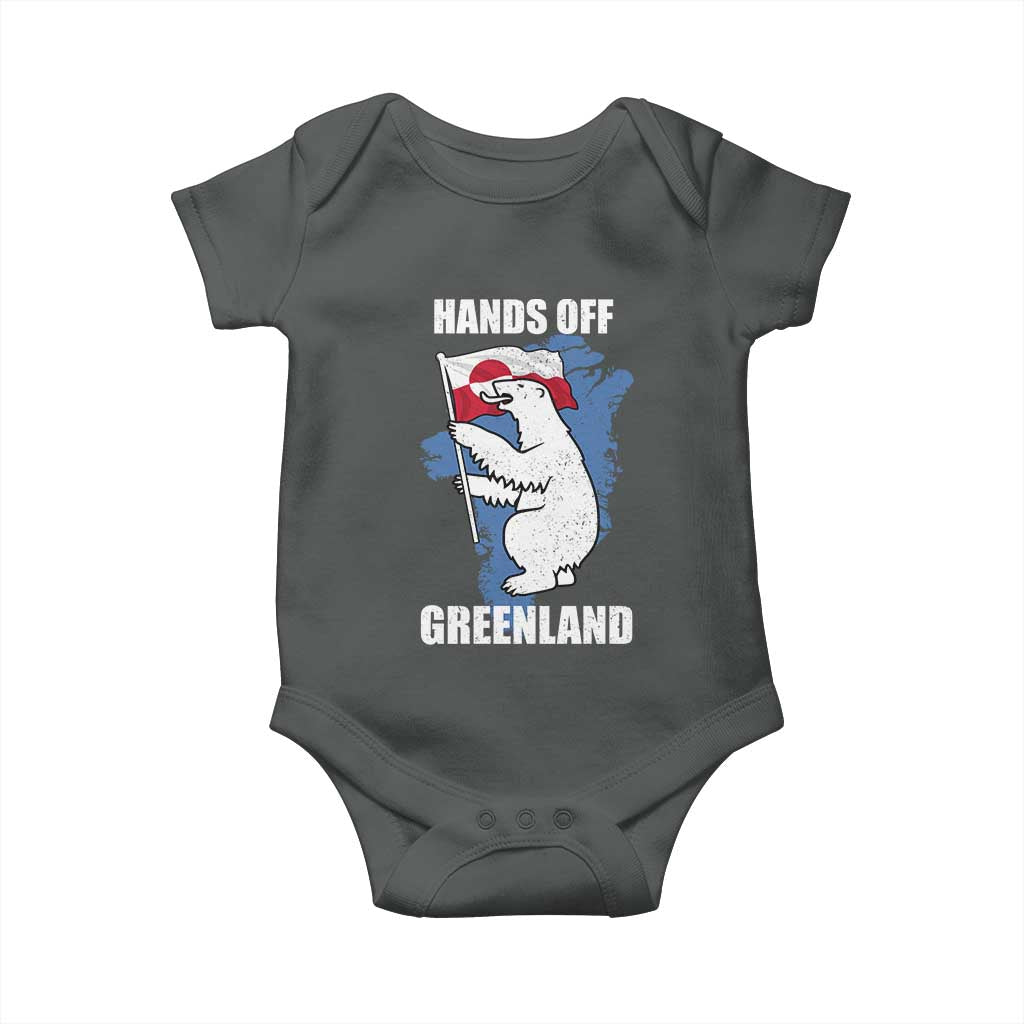 Hands Off Greenland Protest Baby Onesie Support Greenland Bear Holding Flag TS11 Dark Heather Print Your Wear