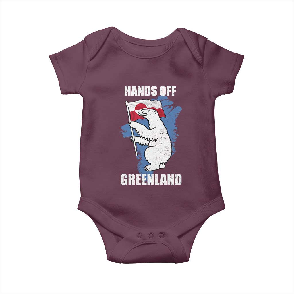 Hands Off Greenland Protest Baby Onesie Support Greenland Bear Holding Flag TS11 Maroon Print Your Wear