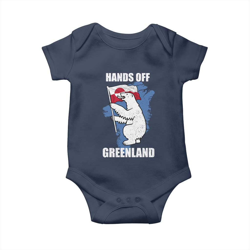 Hands Off Greenland Protest Baby Onesie Support Greenland Bear Holding Flag TS11 Navy Print Your Wear