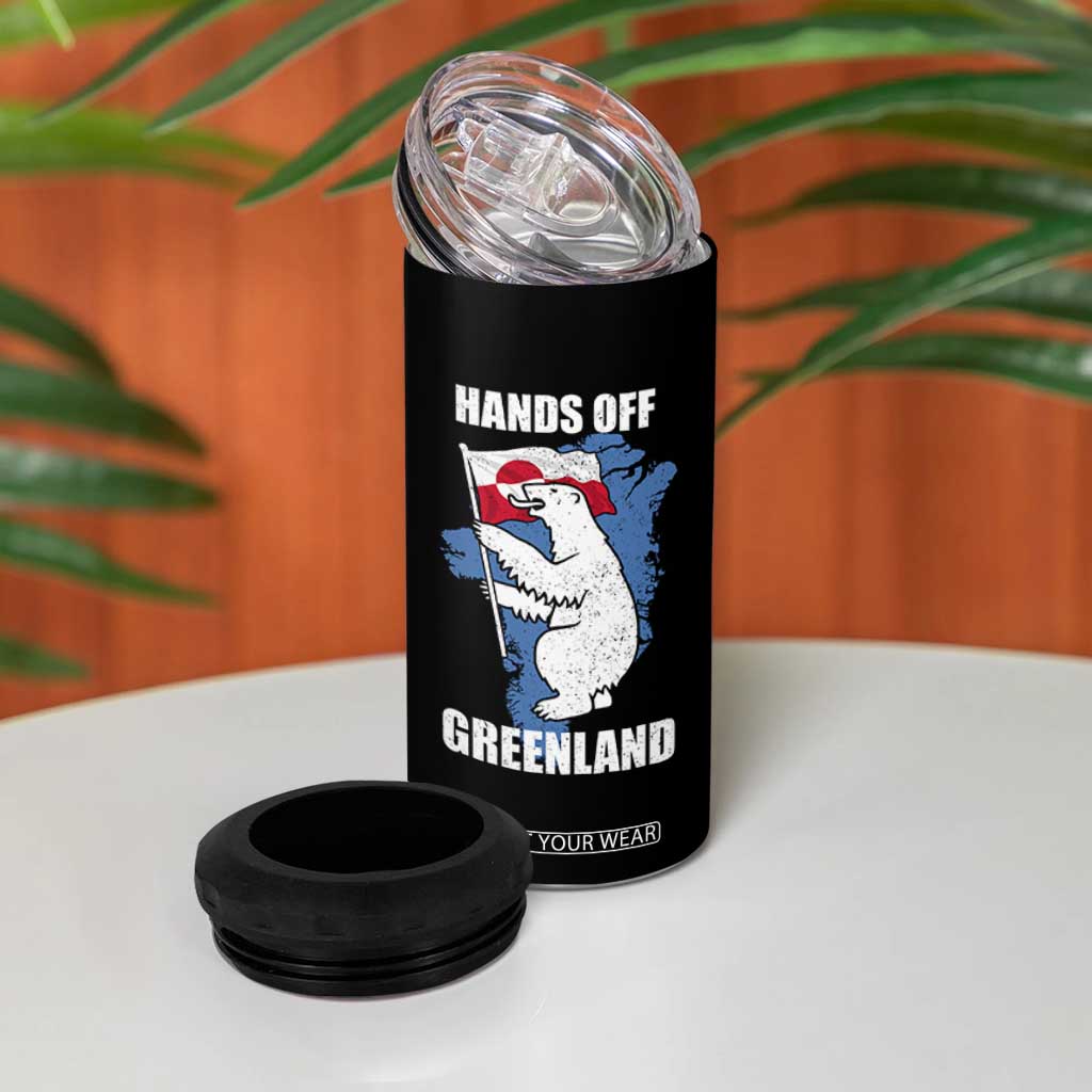 Hands Off Greenland Protest 4 in 1 Can Cooler Tumbler Support Greenland Bear Holding Flag TS11 Print Your Wear