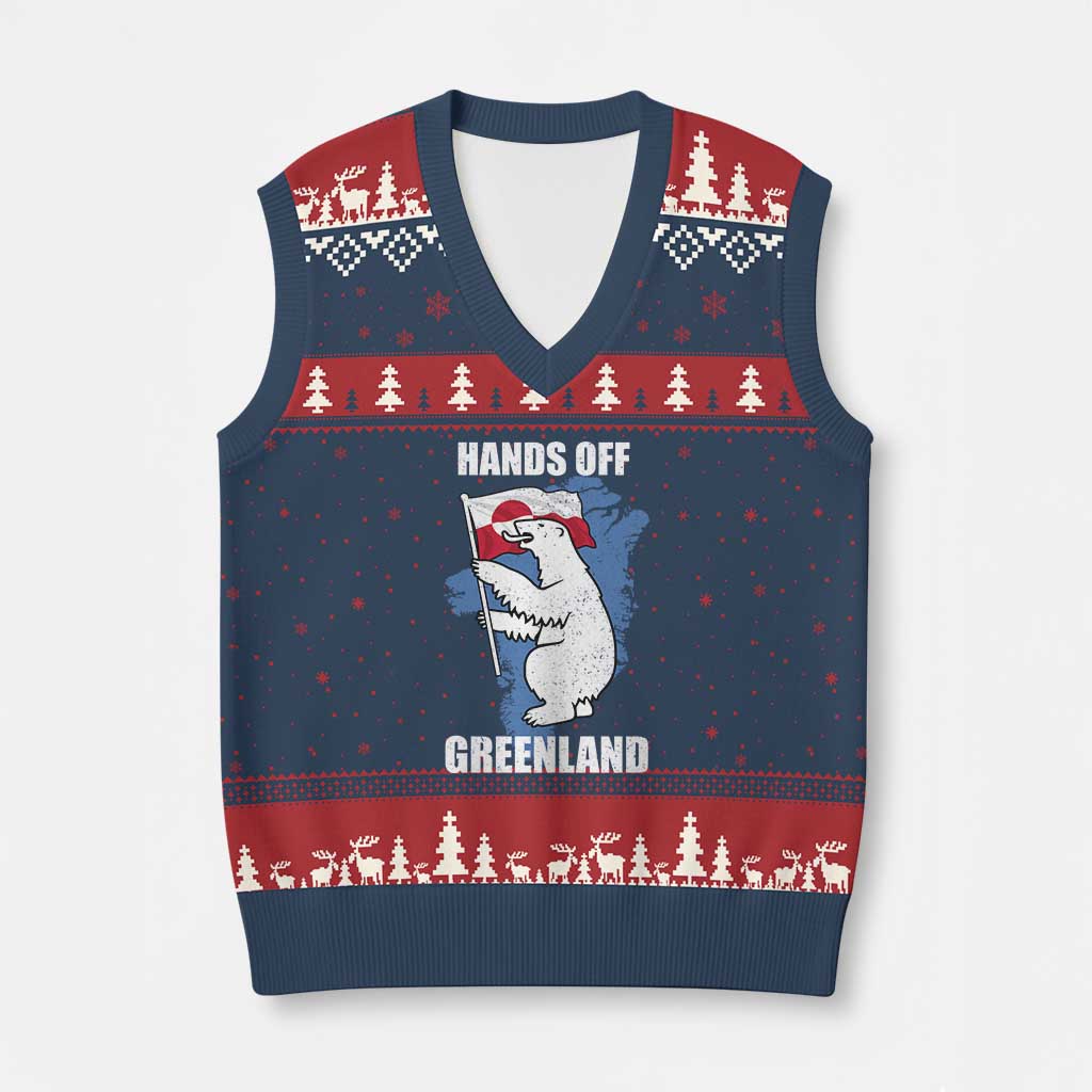 Hands Off Greenland Protest V-Neck Knit Sweater Vest Support Greenland Bear Holding Flag TS11 Navy Red Print Your Wear