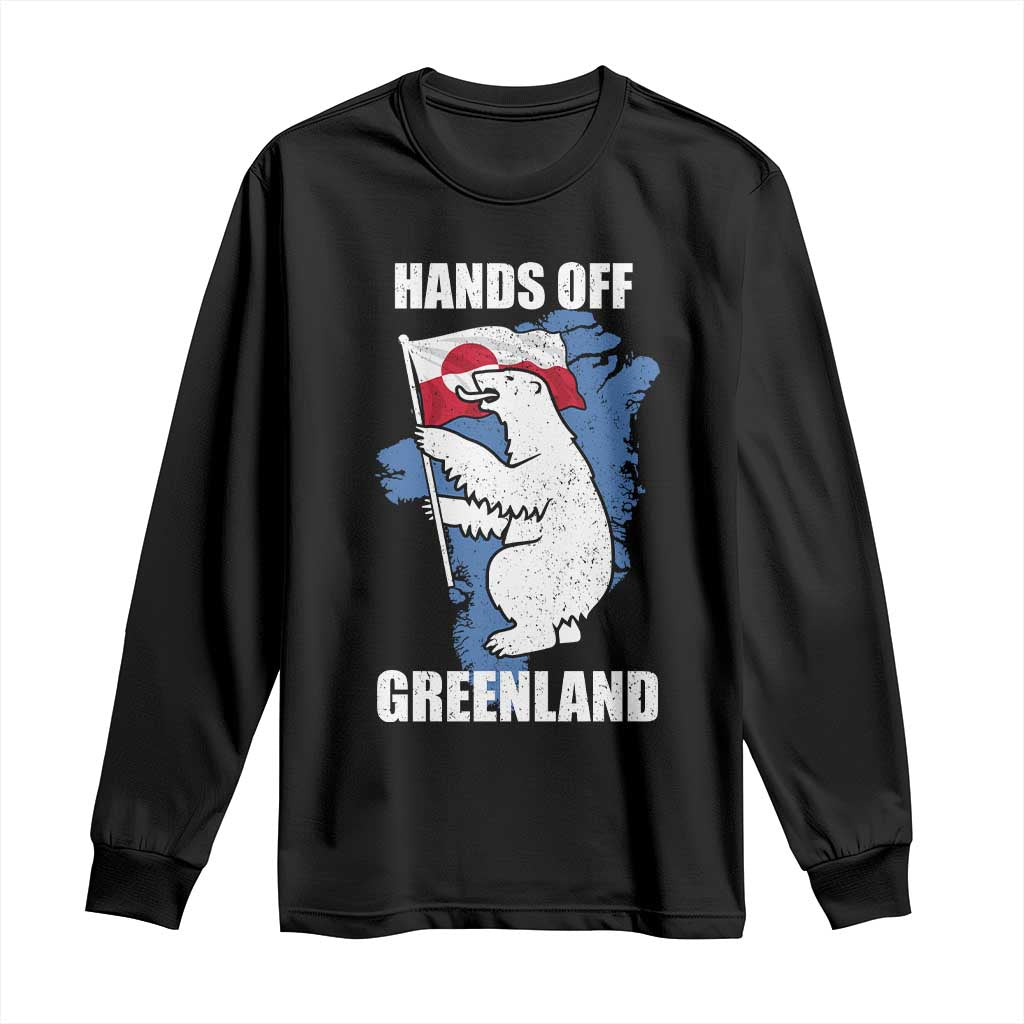 Hands Off Greenland Protest Long Sleeve Shirt Support Greenland Bear Holding Flag TS11 Black Print Your Wear