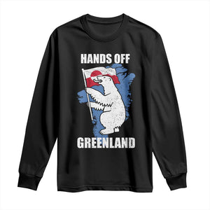 Hands Off Greenland Protest Long Sleeve Shirt Support Greenland Bear Holding Flag TS11 Black Print Your Wear