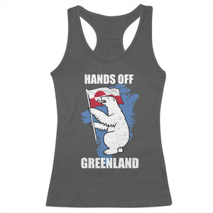 Hands Off Greenland Protest Racerback Tank Top Support Greenland Bear Holding Flag TS11 Dark Heather Print Your Wear