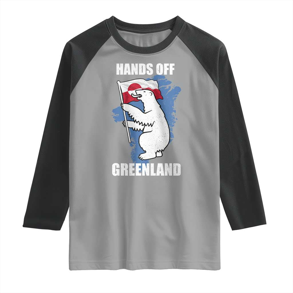 Hands Off Greenland Protest Raglan Shirt Support Greenland Bear Holding Flag TS11 Sport Gray Black Print Your Wear