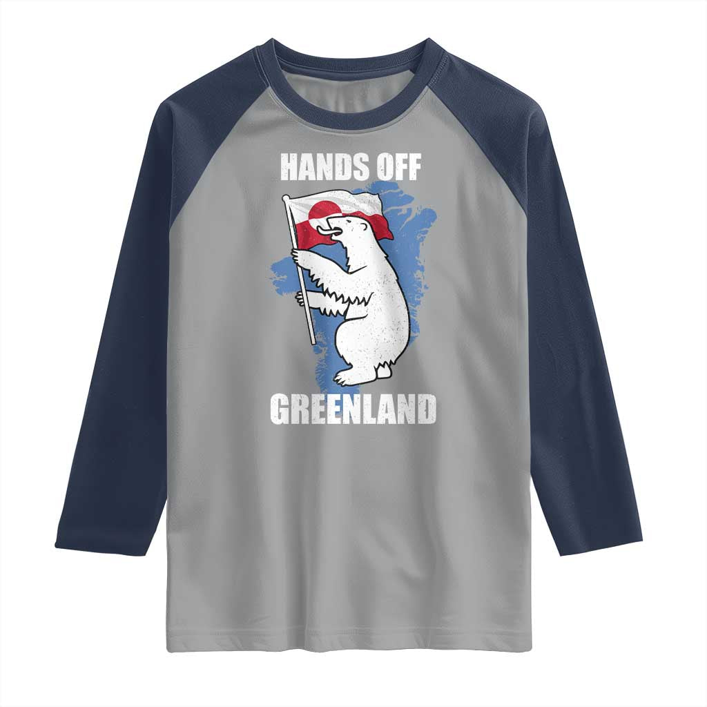 Hands Off Greenland Protest Raglan Shirt Support Greenland Bear Holding Flag TS11 Sport Gray Navy Print Your Wear