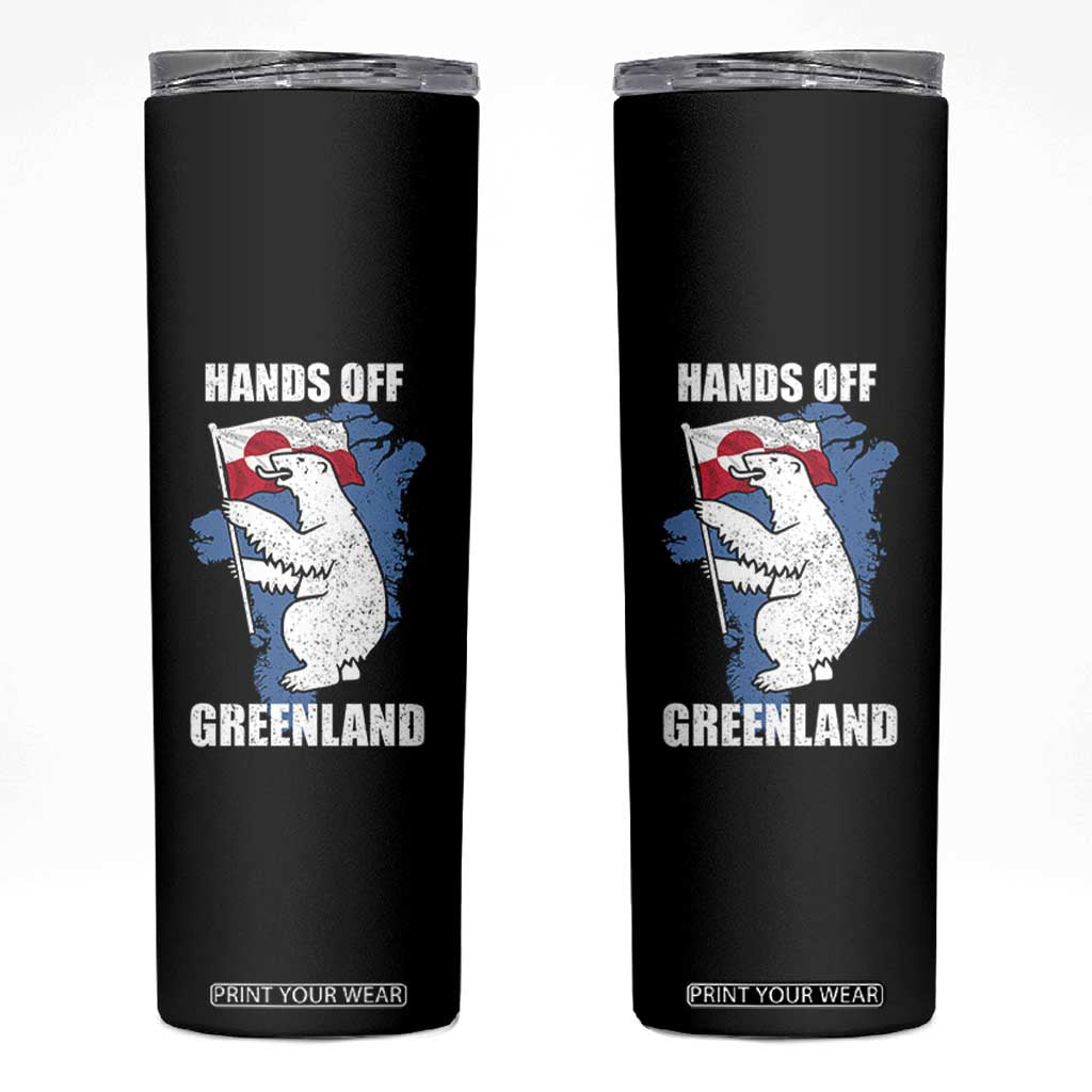 Hands Off Greenland Protest Skinny Tumbler Support Greenland Bear Holding Flag TS11 Black Print Your Wear