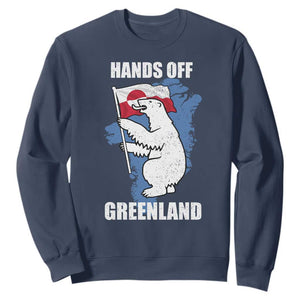 Hands Off Greenland Protest Sweatshirt Support Greenland Bear Holding Flag TS11 Navy Print Your Wear