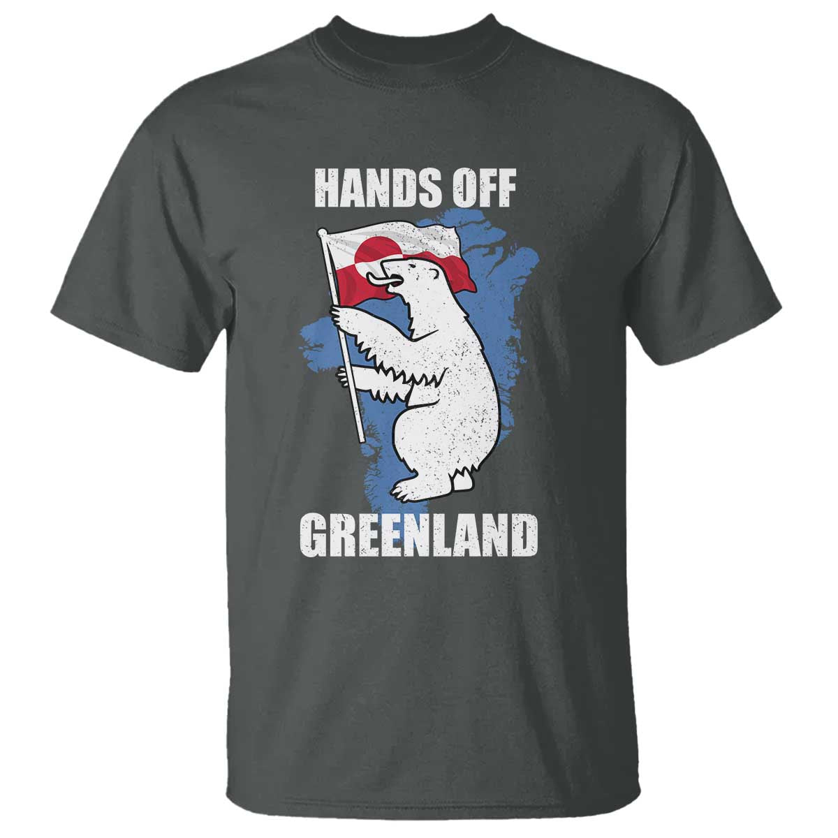 Hands Off Greenland Protest T Shirt Support Greenland Bear Holding Flag TS11 Dark Heather Print Your Wear