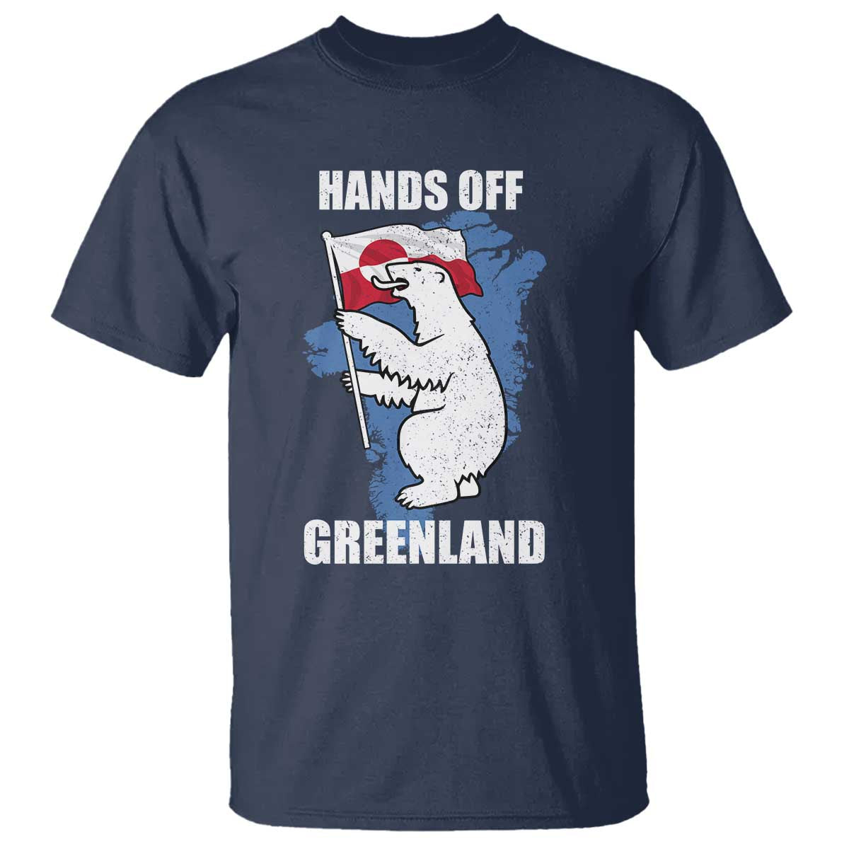 Hands Off Greenland Protest T Shirt Support Greenland Bear Holding Flag TS11 Navy Print Your Wear