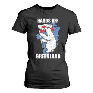 Hands Off Greenland Protest T Shirt For Women Support Greenland Bear Holding Flag TS11 Black Print Your Wear