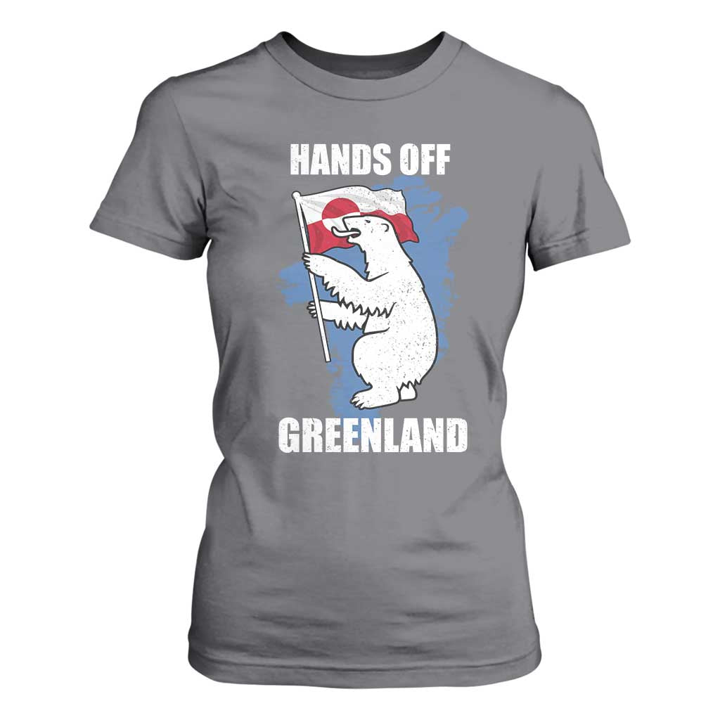 Hands Off Greenland Protest T Shirt For Women Support Greenland Bear Holding Flag TS11 Charcoal Print Your Wear