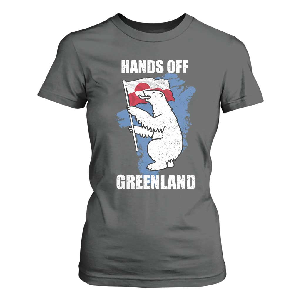 Hands Off Greenland Protest T Shirt For Women Support Greenland Bear Holding Flag TS11 Dark Heather Print Your Wear