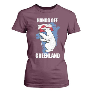Hands Off Greenland Protest T Shirt For Women Support Greenland Bear Holding Flag TS11 Maroon Print Your Wear