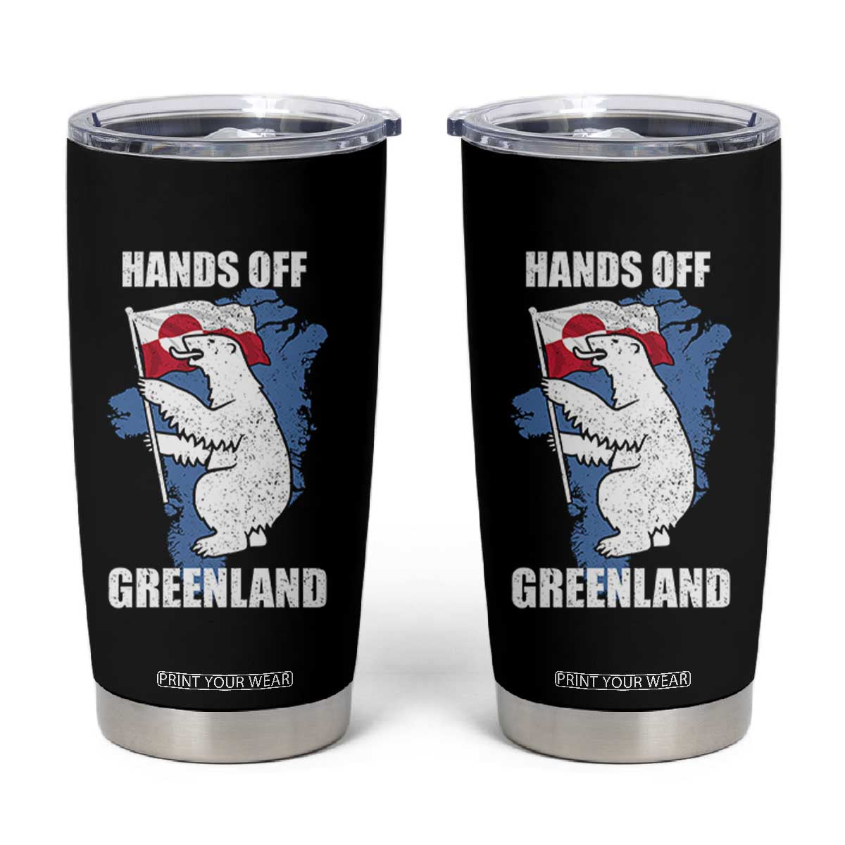 Hands Off Greenland Protest Tumbler Cup Support Greenland Bear Holding Flag TS11 Black Print Your Wear