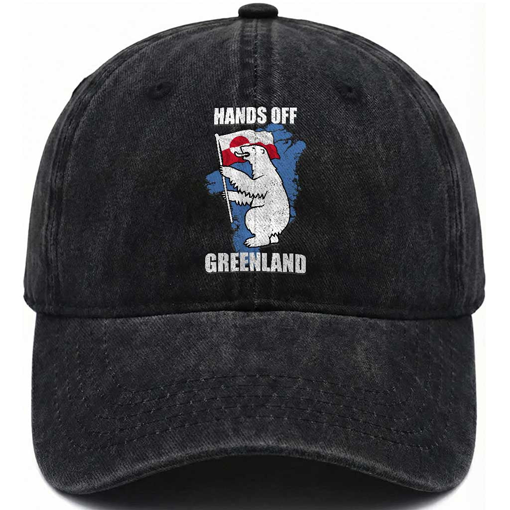 Hands Off Greenland Protest Washed Cotton Baseball Cap Support Greenland Bear Holding Flag TS11 Print Your Wear