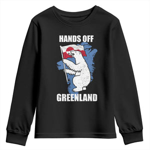 Hands Off Greenland Protest Youth Sweatshirt Support Greenland Bear Holding Flag TS11 Black Print Your Wear