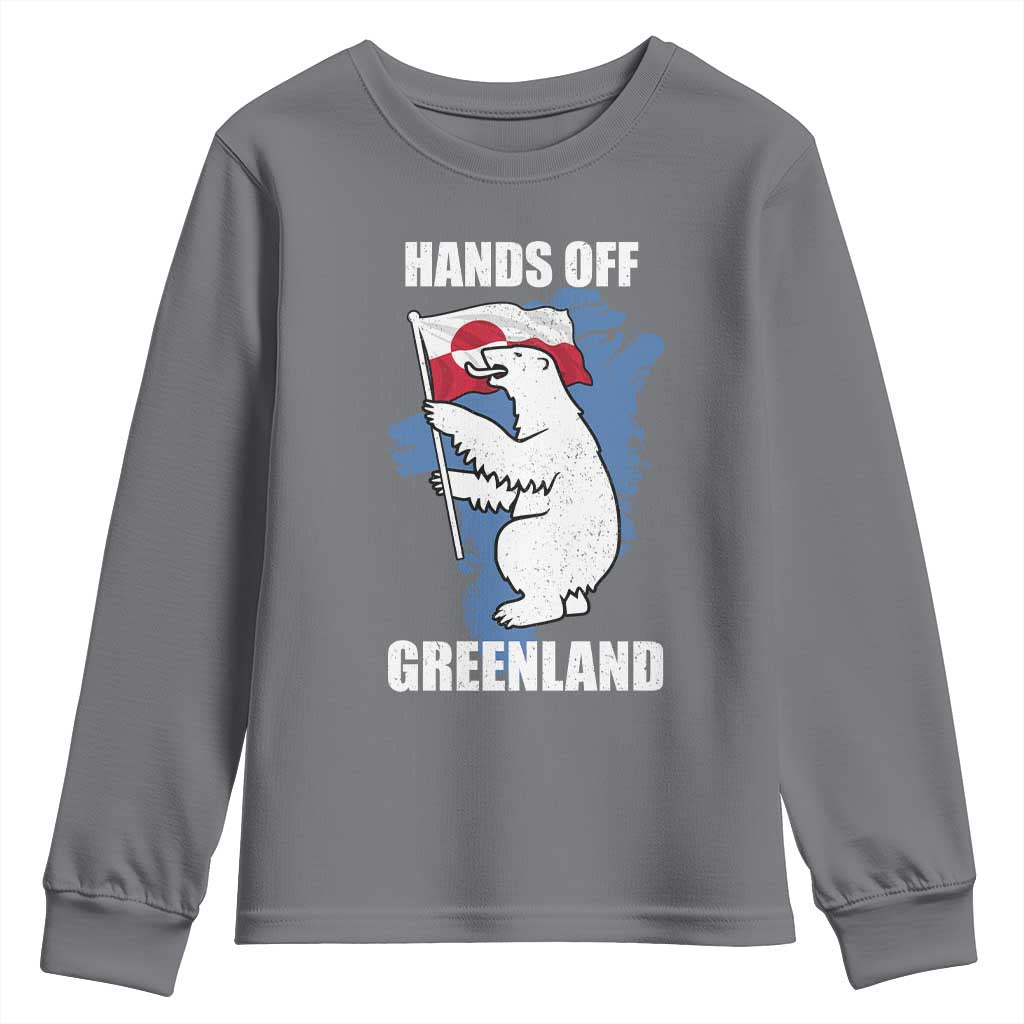 Hands Off Greenland Protest Youth Sweatshirt Support Greenland Bear Holding Flag TS11 Charcoal Print Your Wear