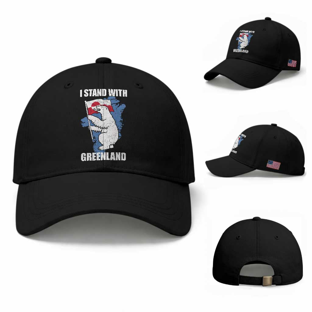 I Stand With Greenland Baseball Cap Polar Bear Greenland Protest TS11 Baseball Cap Universal Fit Black Print Your Wear