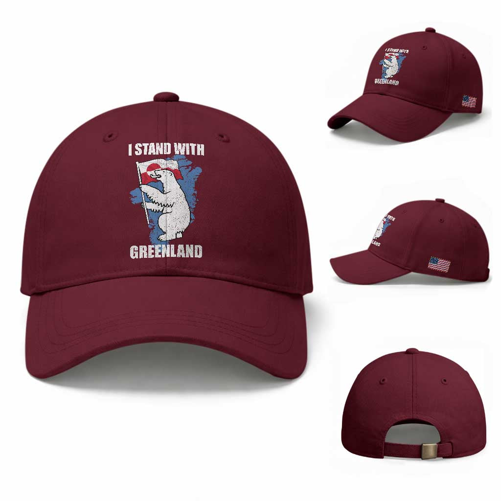 I Stand With Greenland Baseball Cap Polar Bear Greenland Protest TS11 Baseball Cap Universal Fit Maroon Print Your Wear