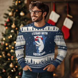 I Stand With Greenland Ugly Christmas Sweater Polar Bear Greenland Protest TS11 Navy Beige Print Your Wear