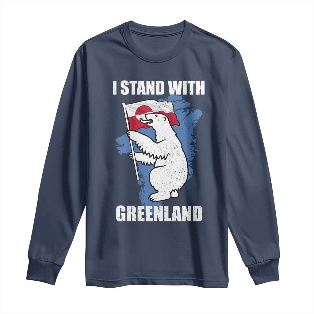 I Stand With Greenland Long Sleeve Shirt Polar Bear Greenland Protest TS11 Navy Print Your Wear