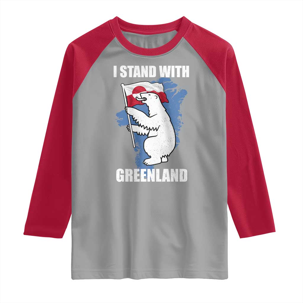 I Stand With Greenland Raglan Shirt Polar Bear Greenland Protest TS11 Sport Gray Red Print Your Wear