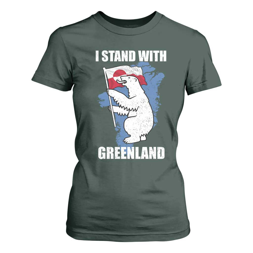 I Stand With Greenland T Shirt For Women Polar Bear Greenland Protest TS11 Dark Forest Green Print Your Wear