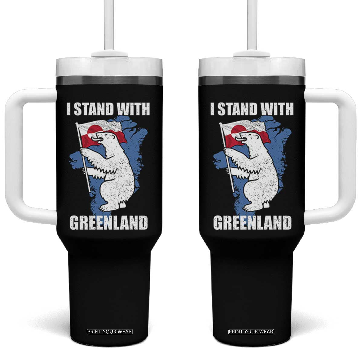 I Stand With Greenland Tumbler With Handle Polar Bear Greenland Protest TS11 One Size: 40 oz Black Print Your Wear