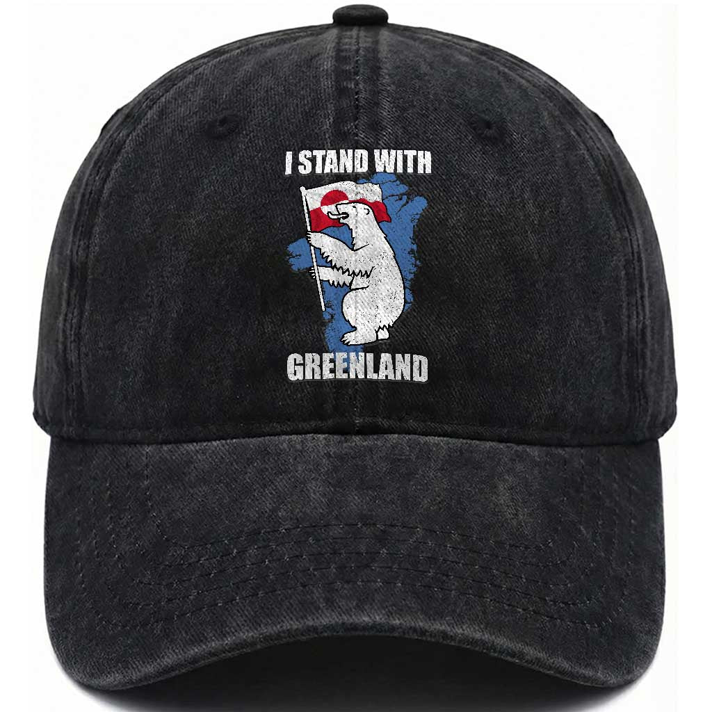 I Stand With Greenland Washed Cotton Baseball Cap Polar Bear Greenland Protest TS11 Print Your Wear