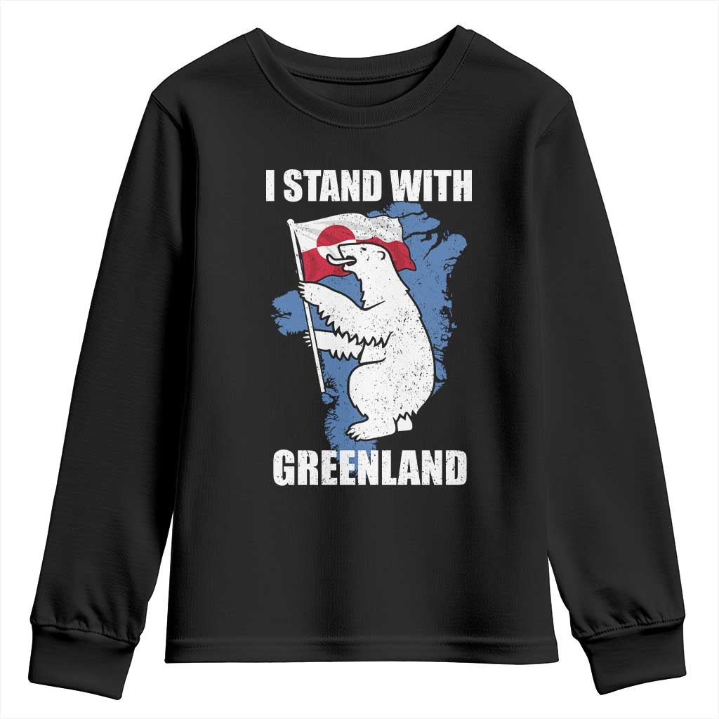 I Stand With Greenland Youth Sweatshirt Polar Bear Greenland Protest TS11 Black Print Your Wear