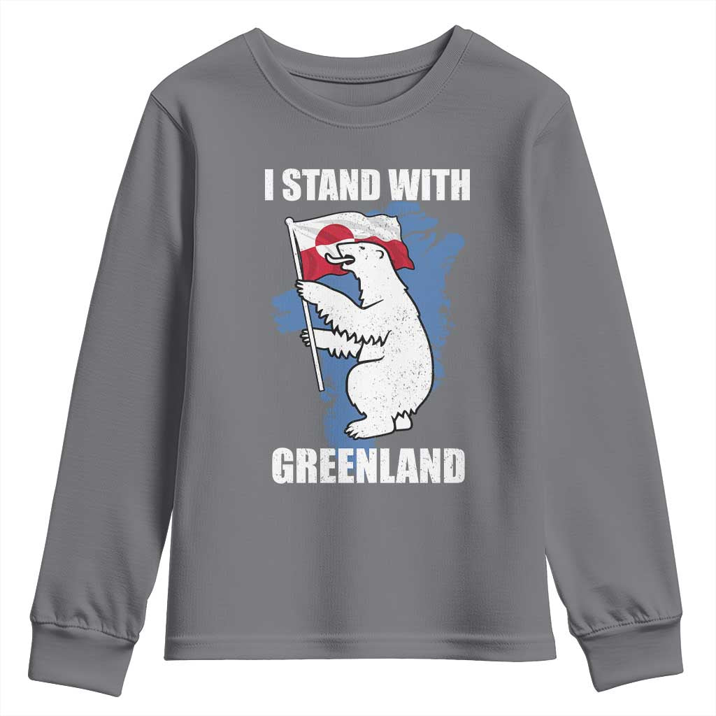 I Stand With Greenland Youth Sweatshirt Polar Bear Greenland Protest TS11 Charcoal Print Your Wear