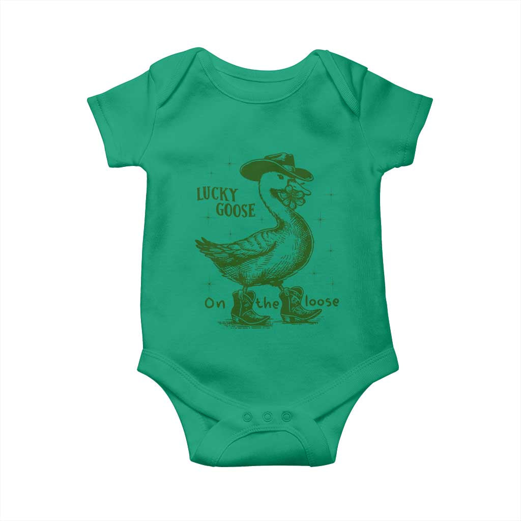 Funny St Patrick's Day Lucky Goose On The Loose Baby Onesie Cowboy Goose Shamrock TS11 Irish Green Print Your Wear