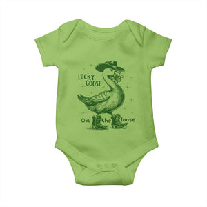 Funny St Patrick's Day Lucky Goose On The Loose Baby Onesie Cowboy Goose Shamrock TS11 Lime Print Your Wear