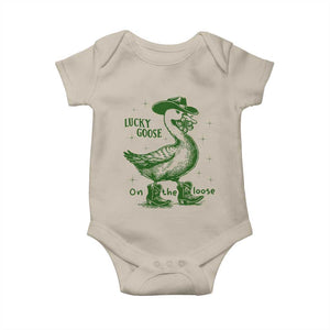 Funny St Patrick's Day Lucky Goose On The Loose Baby Onesie Cowboy Goose Shamrock TS11 Sand Print Your Wear