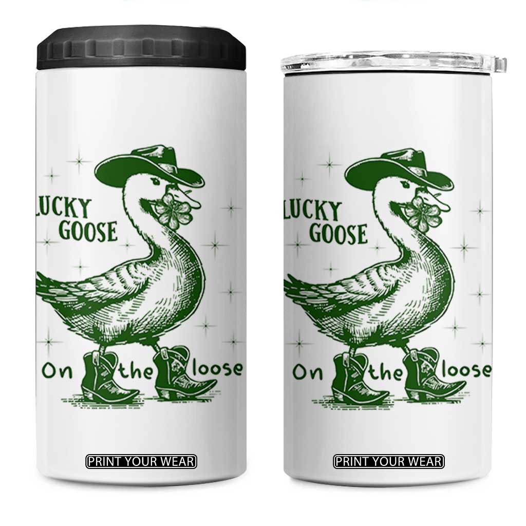 Funny St Patrick's Day Lucky Goose On The Loose 4 in 1 Can Cooler Tumbler Cowboy Goose Shamrock TS11 One Size: 16 oz White Print Your Wear
