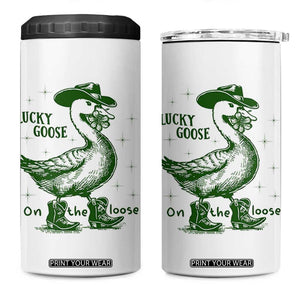 Funny St Patrick's Day Lucky Goose On The Loose 4 in 1 Can Cooler Tumbler Cowboy Goose Shamrock TS11 One Size: 16 oz White Print Your Wear
